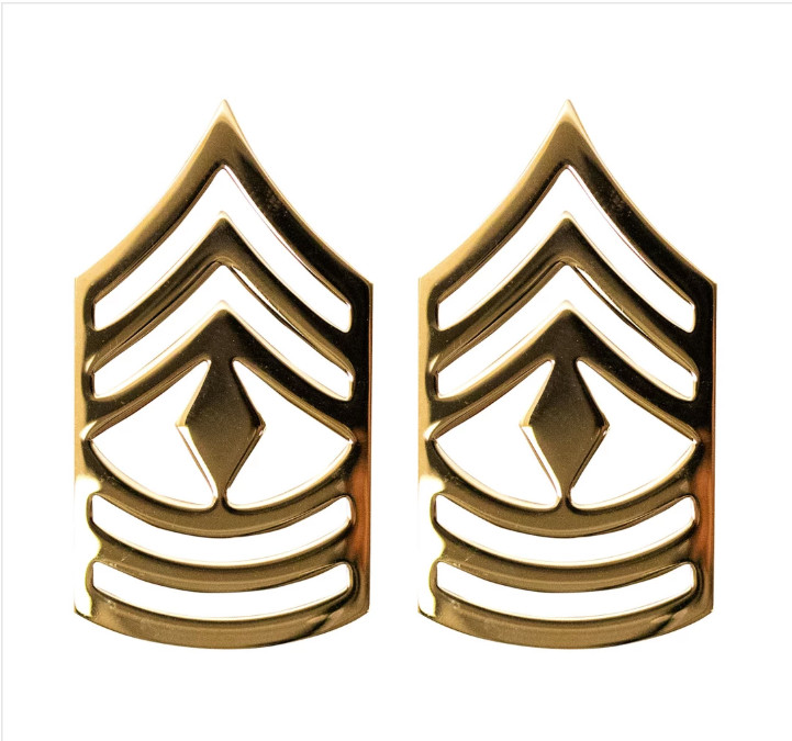 GENUINE U.S. ARMY CHEVRON: FIRST SERGEANT - 22K GOLD PLATED