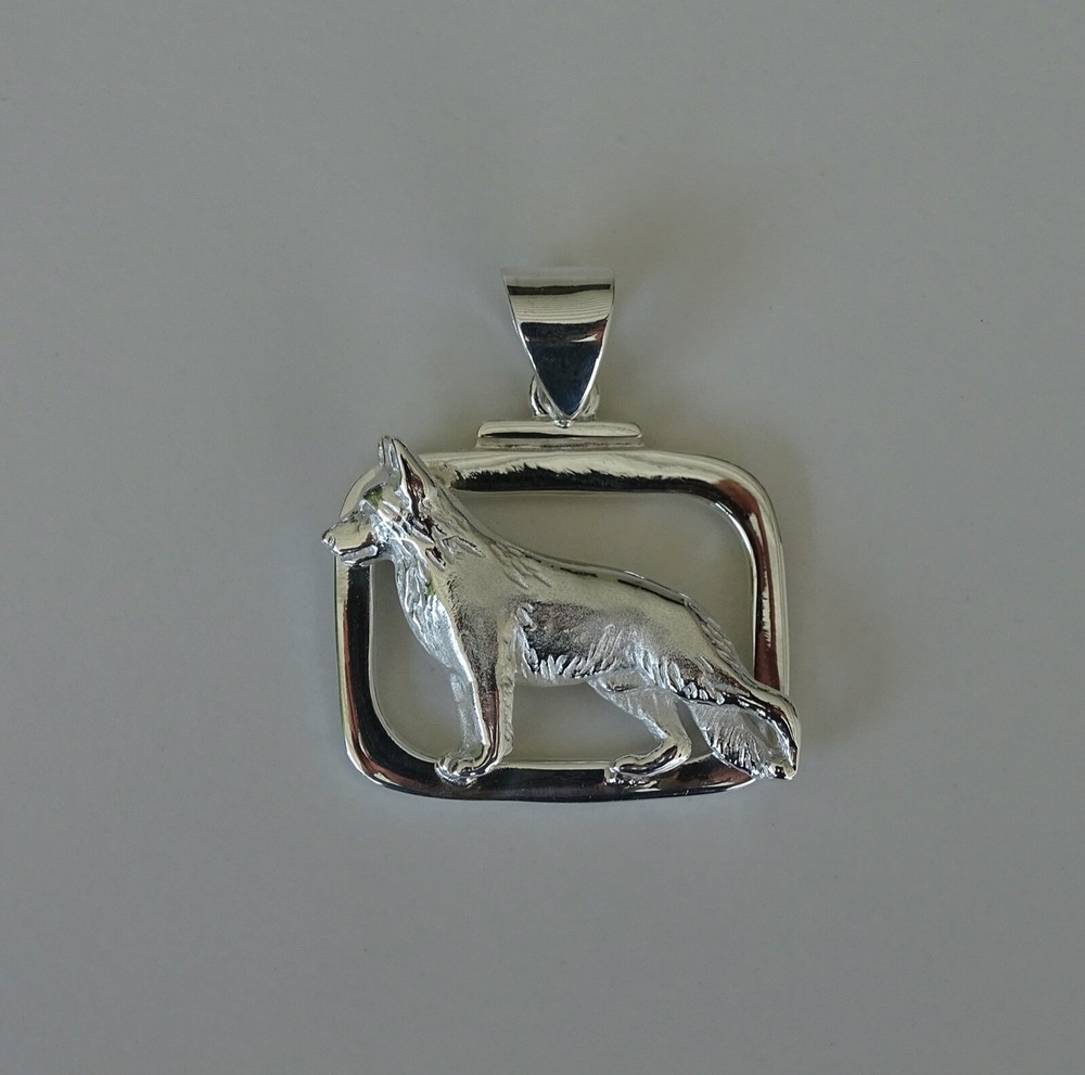 Large Sterling Silver German Shepherd Dog Standing Study