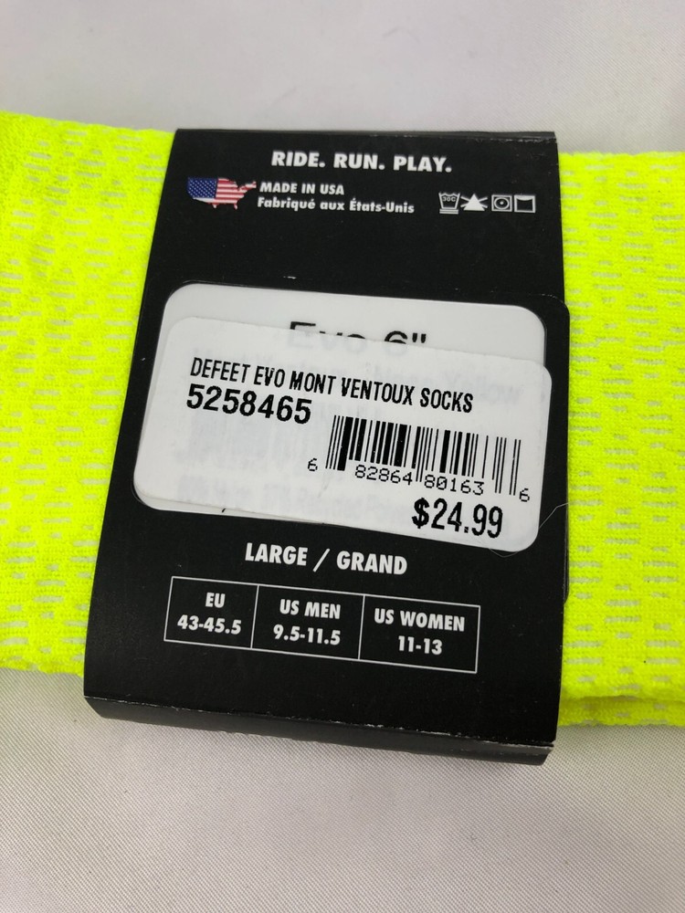 Defeet EVO Mount Ventoux Sock SIZE Large High Visibilty