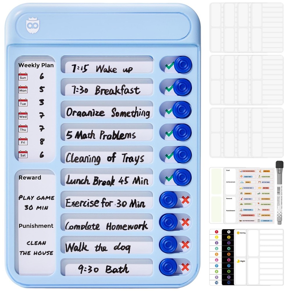 Chore Chart for Kids, Magnetic Board ADHD Tools Blue