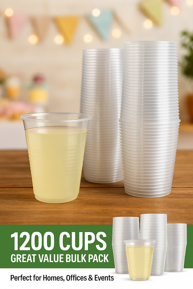 Metro Source 7 oz Clear Plastic Cups 1200 Count | Durable Disposable PP Cups