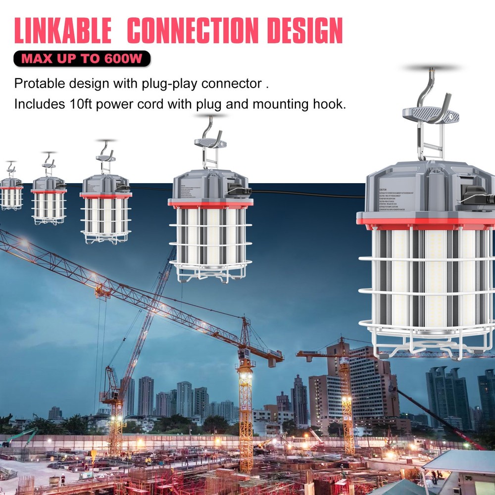 100W LED Temporary Work Light Linkable Constructions Jobsite Lamp with US Plug