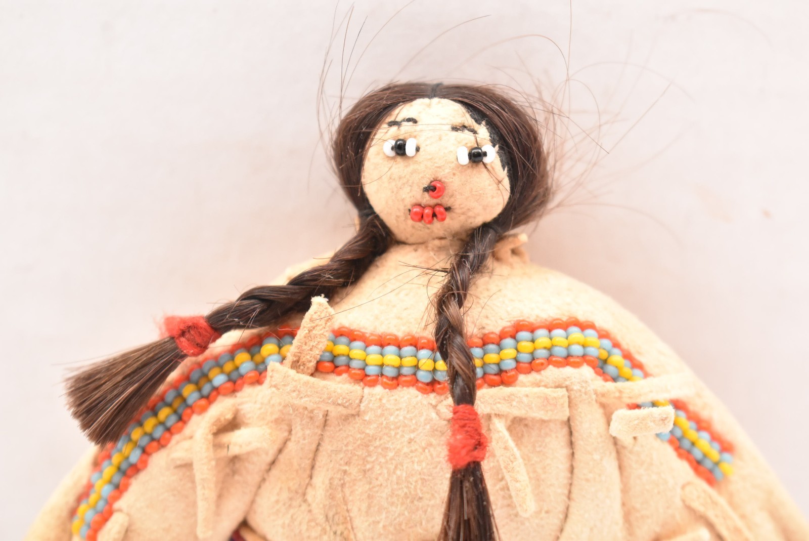 Vintage Native American Doll Beaded Sioux Indian W Leather Fringe 5.5" Tall-