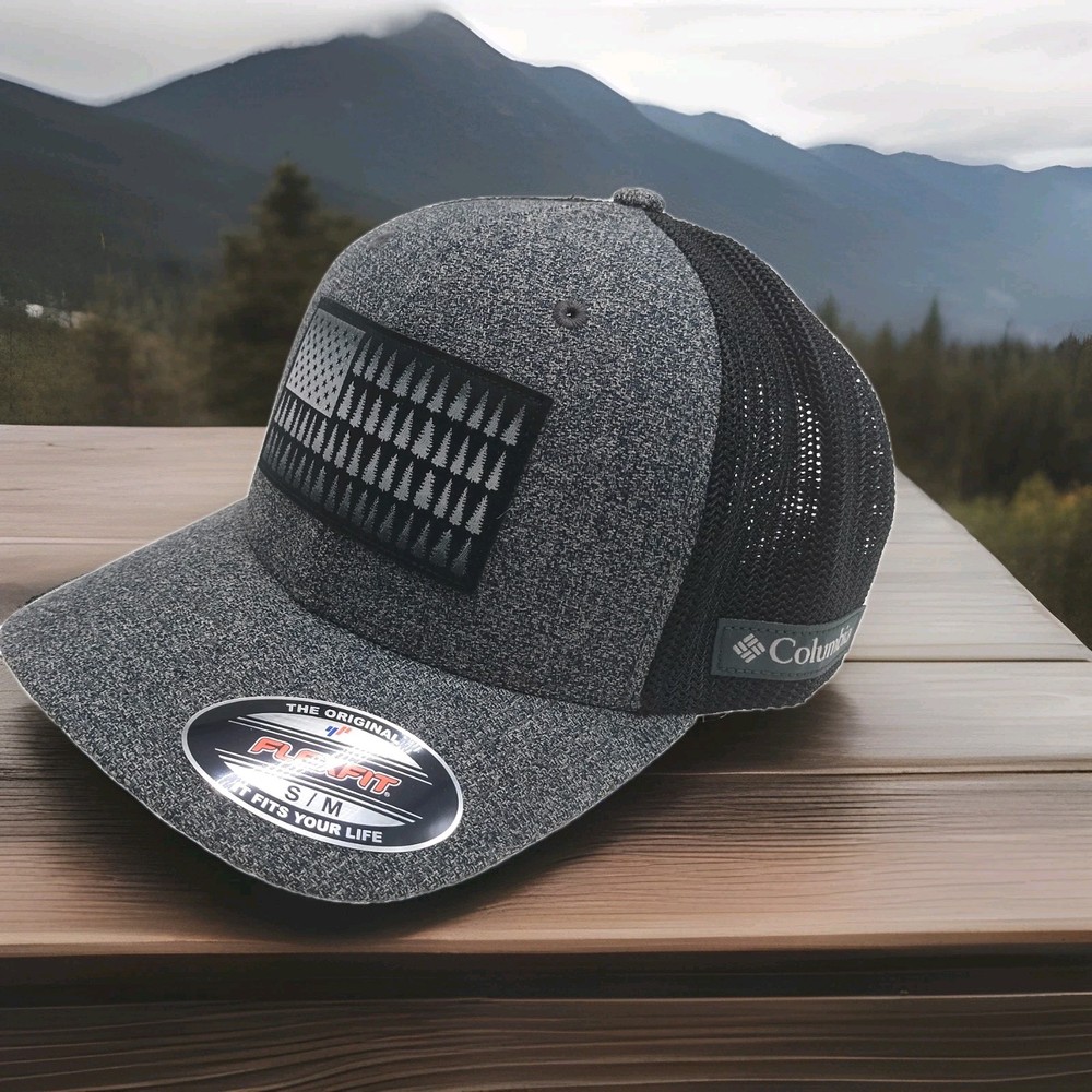 Columbia Tree Flag Patch Gray Unisex Flexfit Mesh Hat Cap Small/Medium NWT