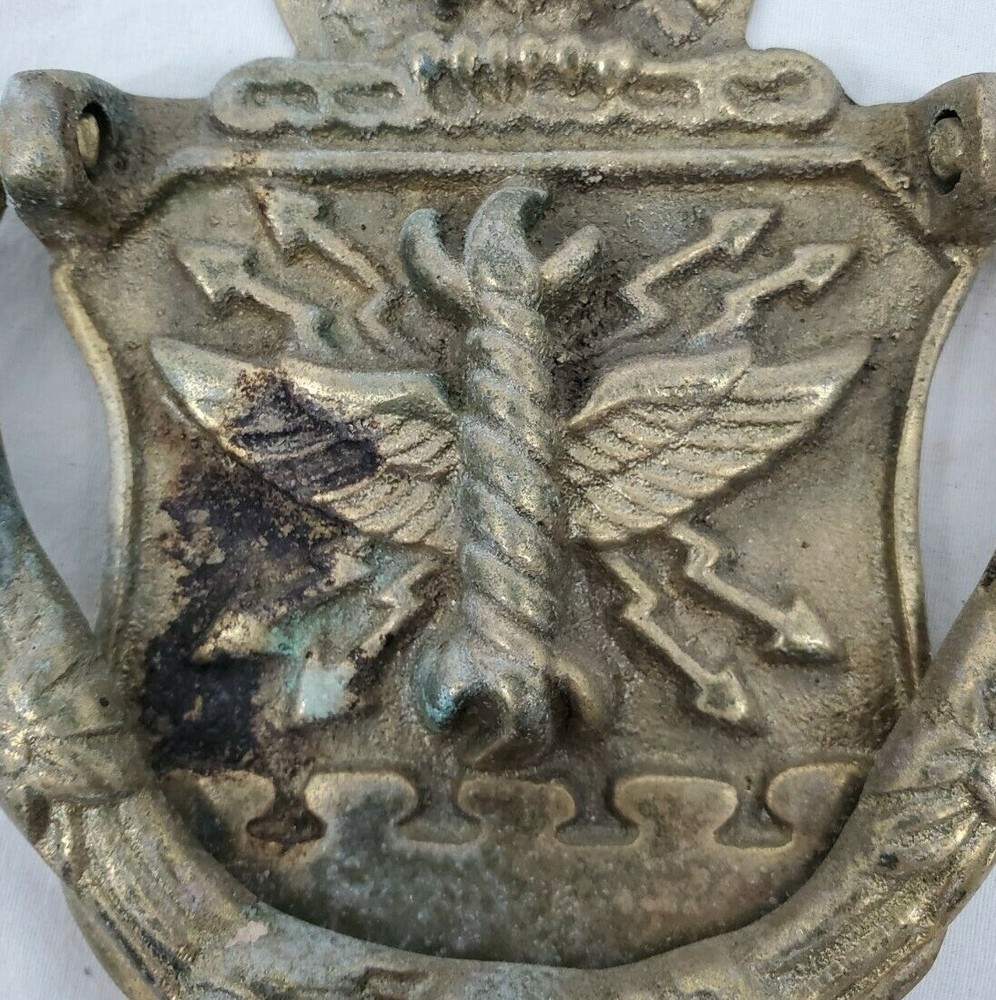 VINTAGE Solid Brass Door Knocker Bald Eagle/Arrows/Wings/Pole Door Knocker