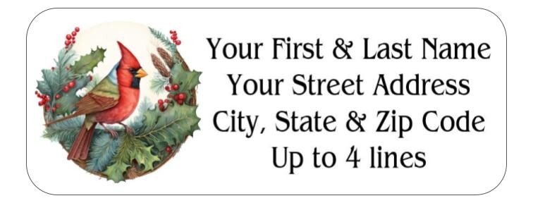 150 Christmas Primitive Red Cardinal  Mailing Return Address Labels Personalized