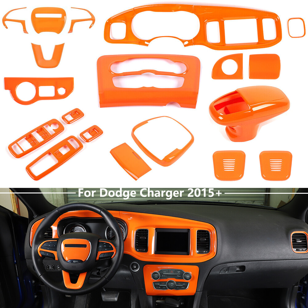24pcs Interior Set Decoration Panel Cover Trim Kit for Dodge Charger 15+ Orange