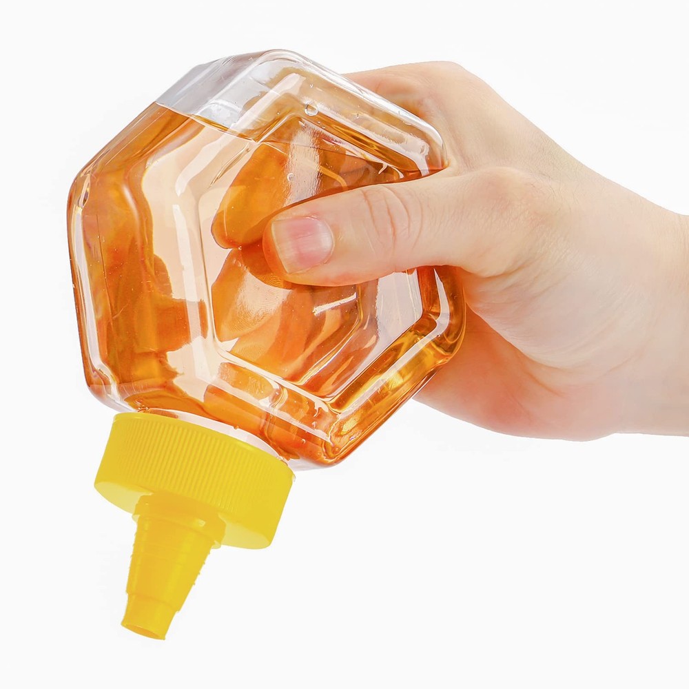 Elsjoy 16 Pack Plastic Honey Bottle Jars, 7 Oz Squeeze Bottles Empty Clear