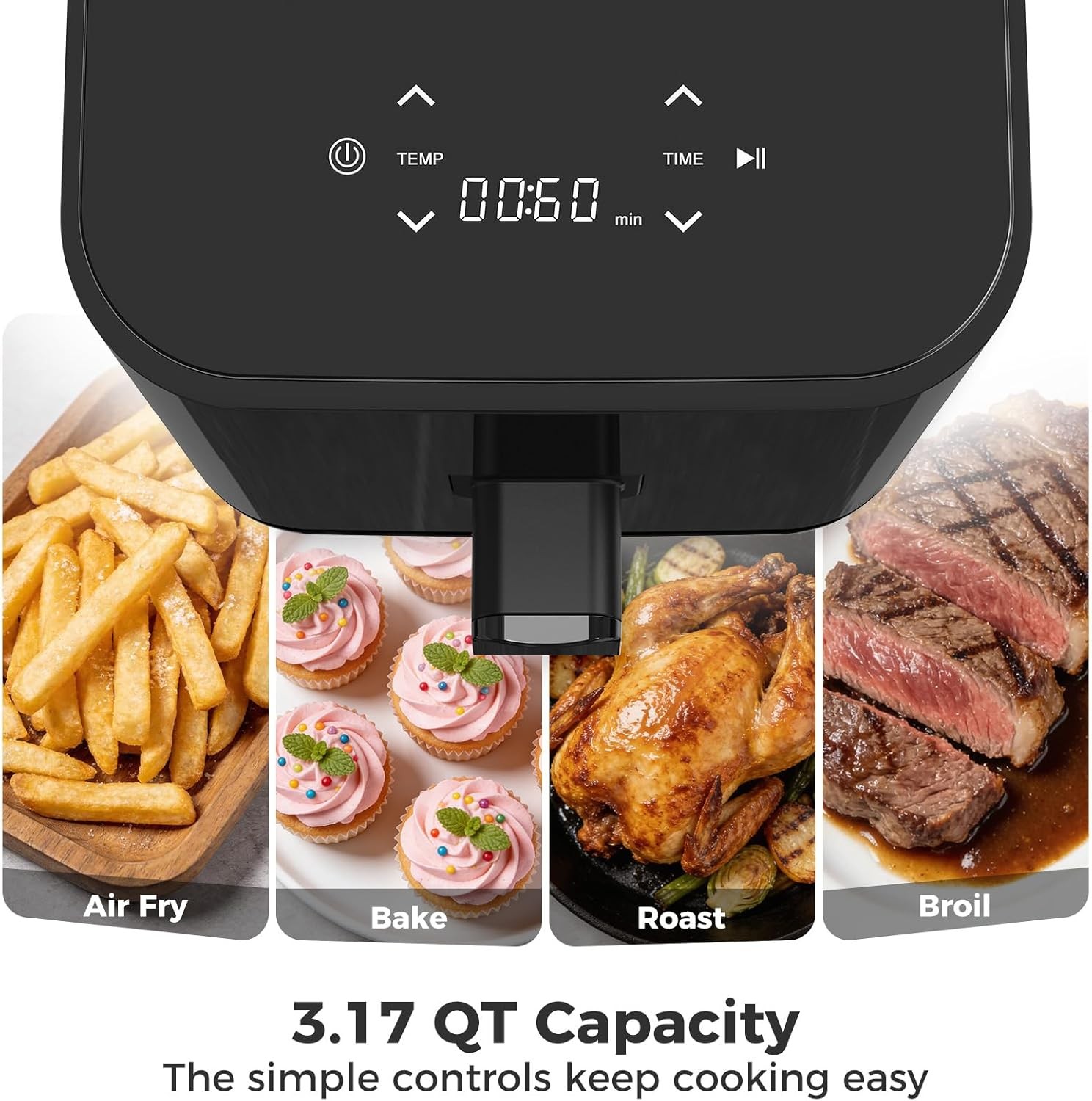JHK 3QT Small Air Fryer w/Digital Touch Panel,Overheat Protection,Auto Shut-off