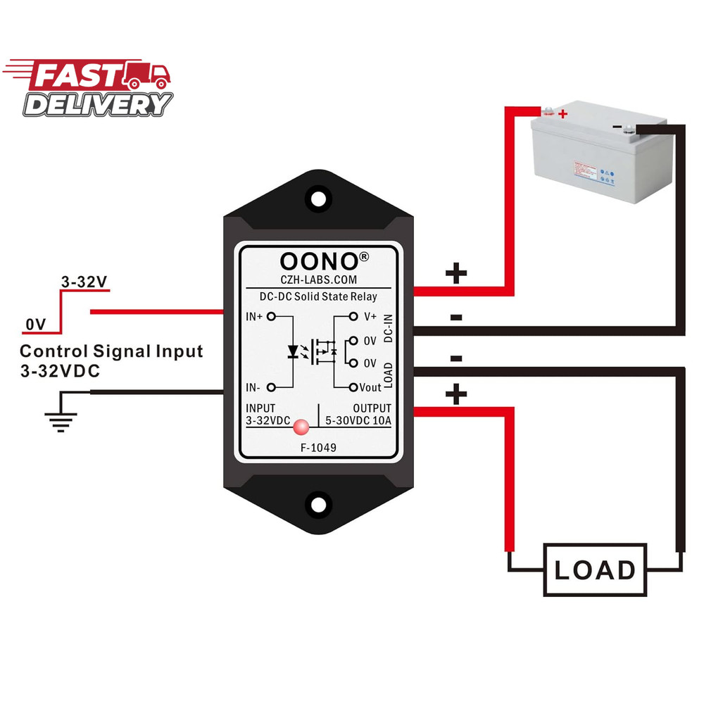 Wired DC-DC 10Amp Isolated Solid State Relay Module, SSR in 3-32VDC Out 5-30VDC,