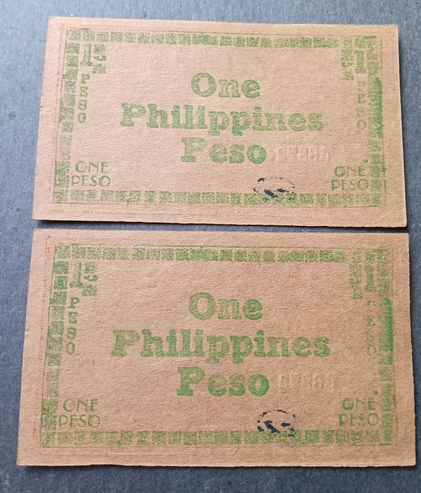 2- 1944 Philippines 1 Peso Notes P-672