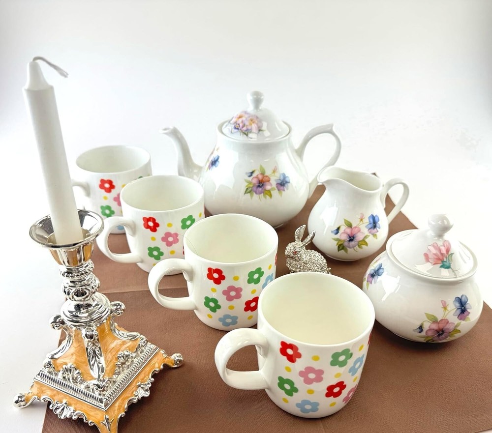 Bone China Dinnerware and Serveware. 7 Piece Tea Set, Service for 4