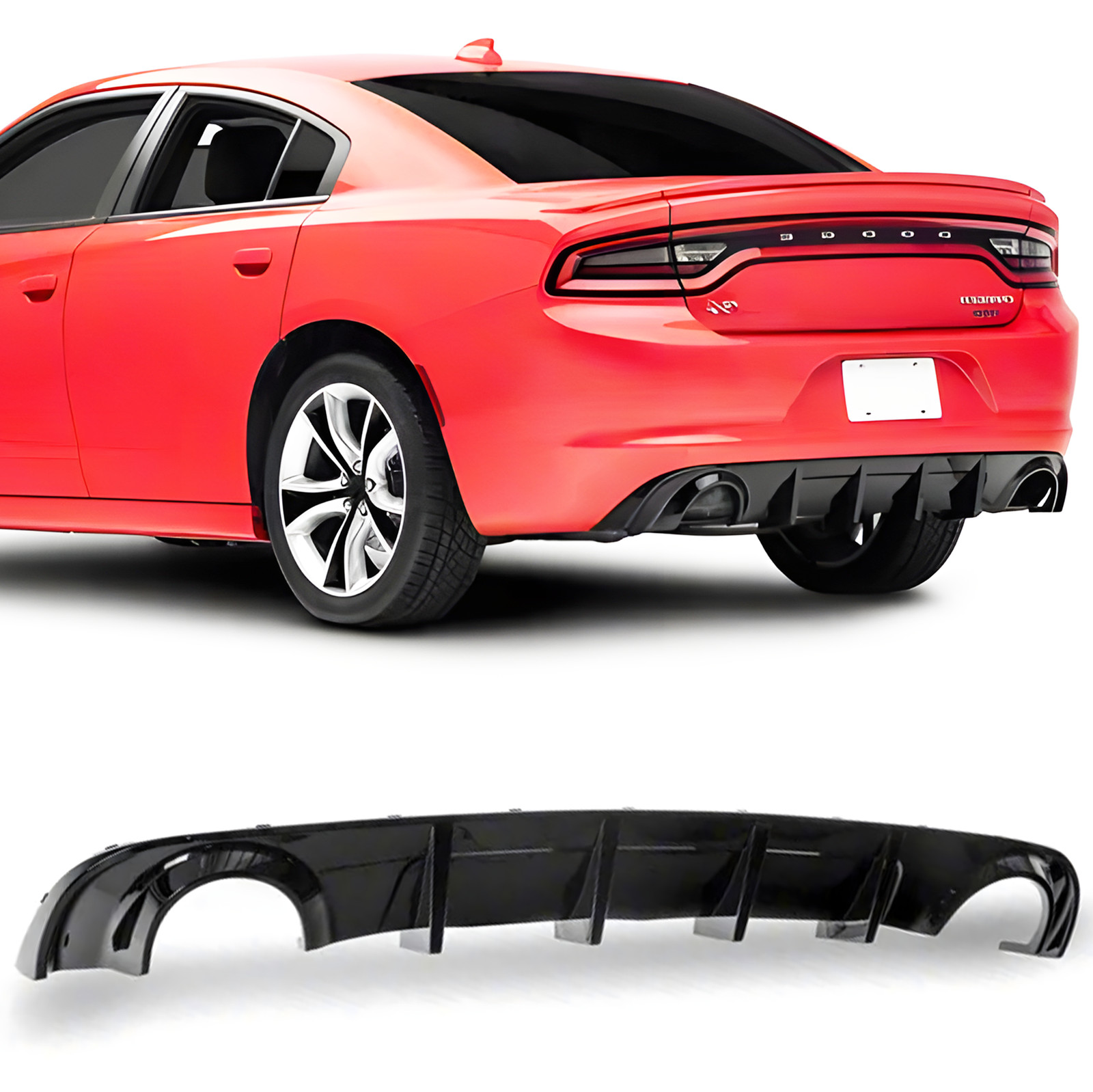 ABS Rear Bumper Diffuser Lip Gloss Black For Dodge Charger R/T SE SXT 2015-2023
