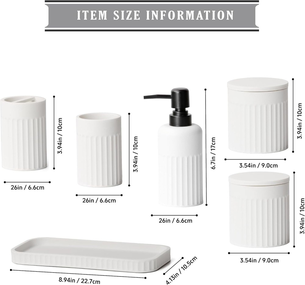 Bathroom Accessory Set - 6 Pieces Bathroom Accessories Set Complete with Soap