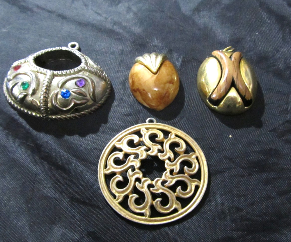 Four Vintage Pendants Random colors,shape and material