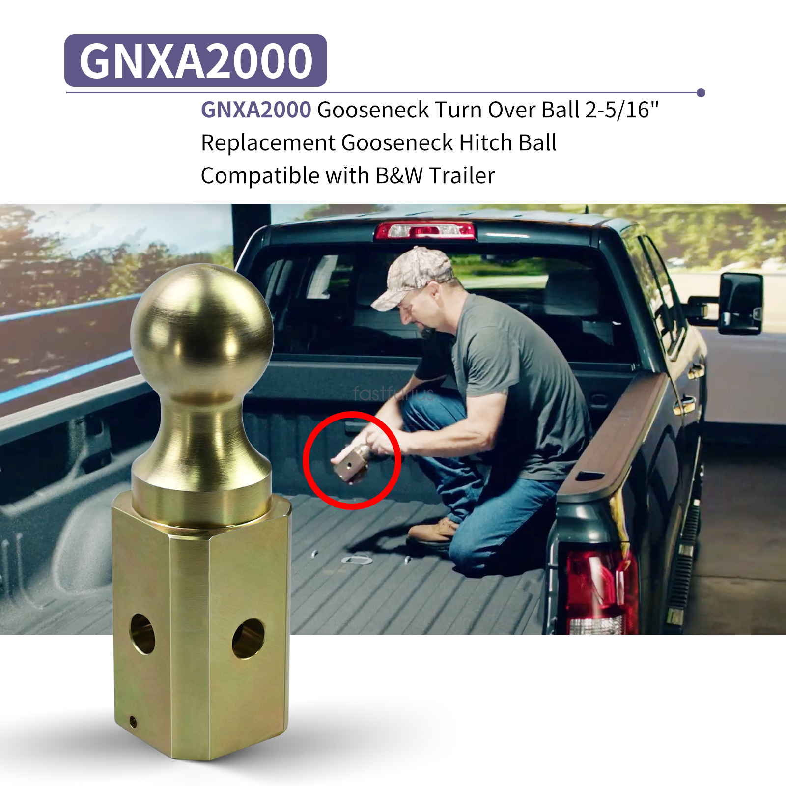 Gooseneck Ball Hitch Turn Over Ball 2-5/16” fit for B&W Trailer Hitches GNXA2000