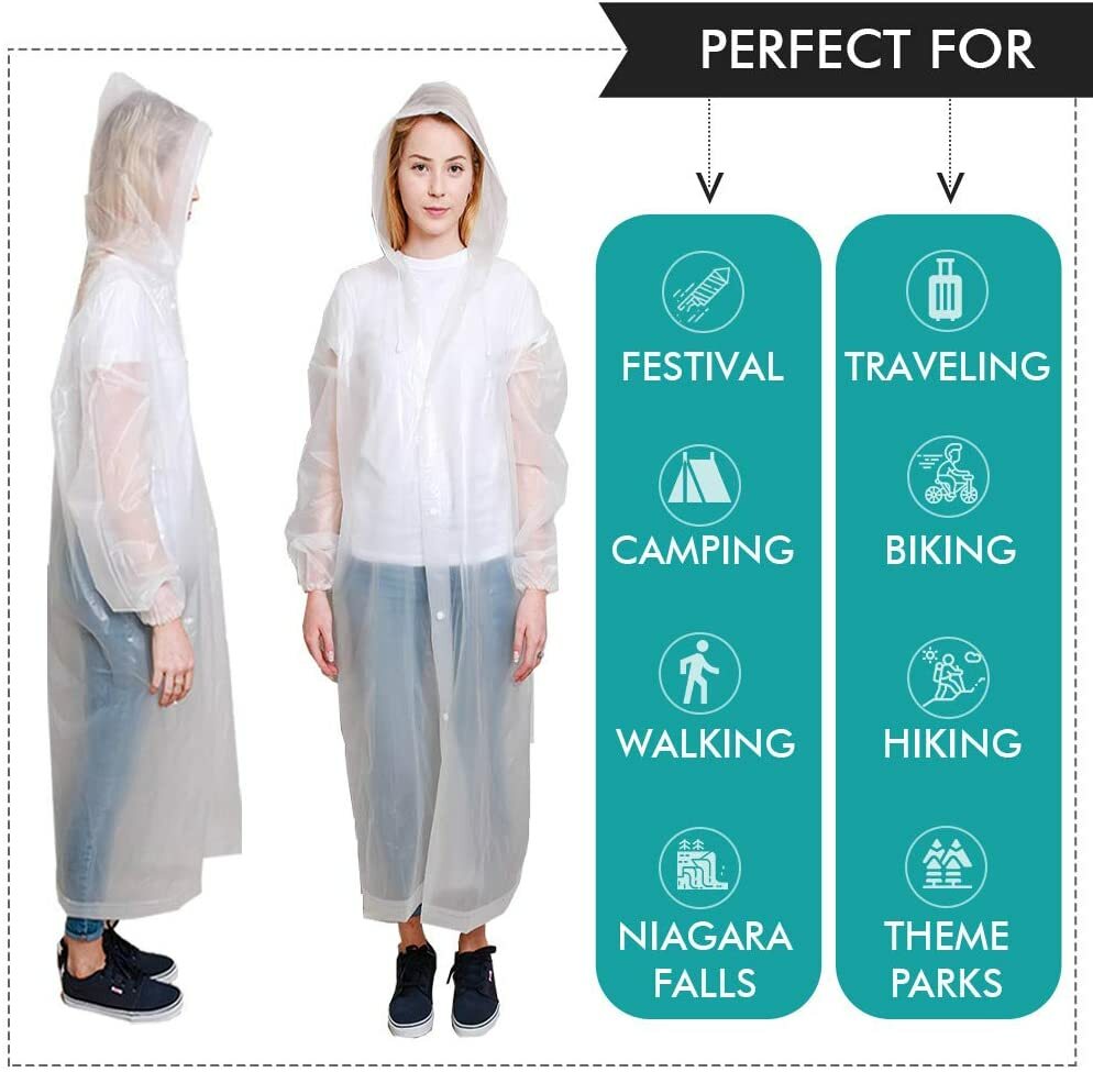 (2) Unisex Raincoats Reusable Adult Emergency Rain Coat Poncho Hiking Camping