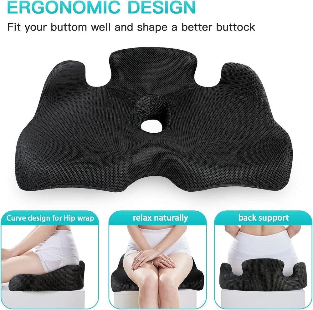 High-Density Memory Foam Seat Cushion for Sciatica Support & Comfort - Portable!