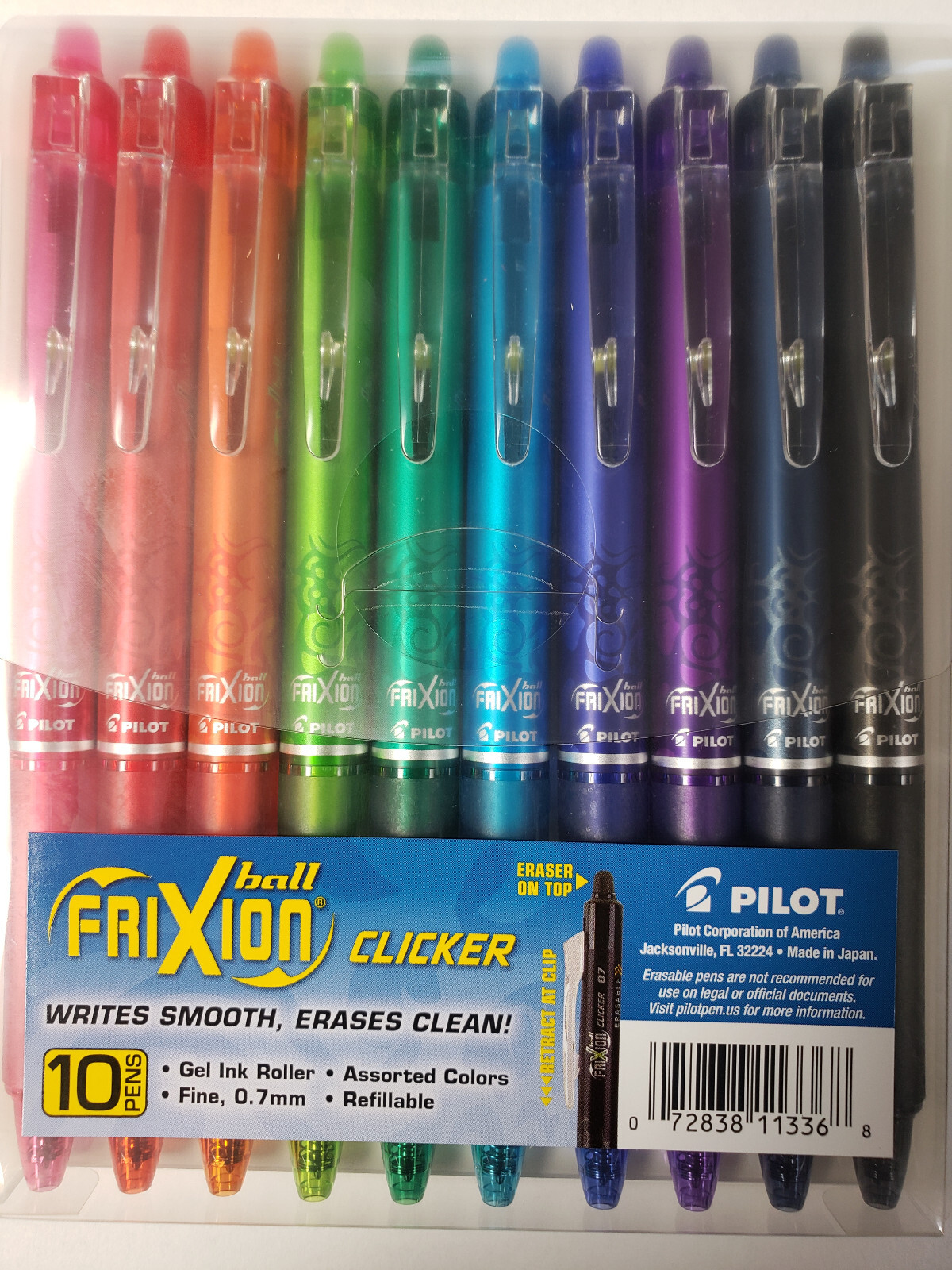 Pilot Frixion 10 pk Clicker Assorted Color Fine Point Erasable Gel Ink Pens