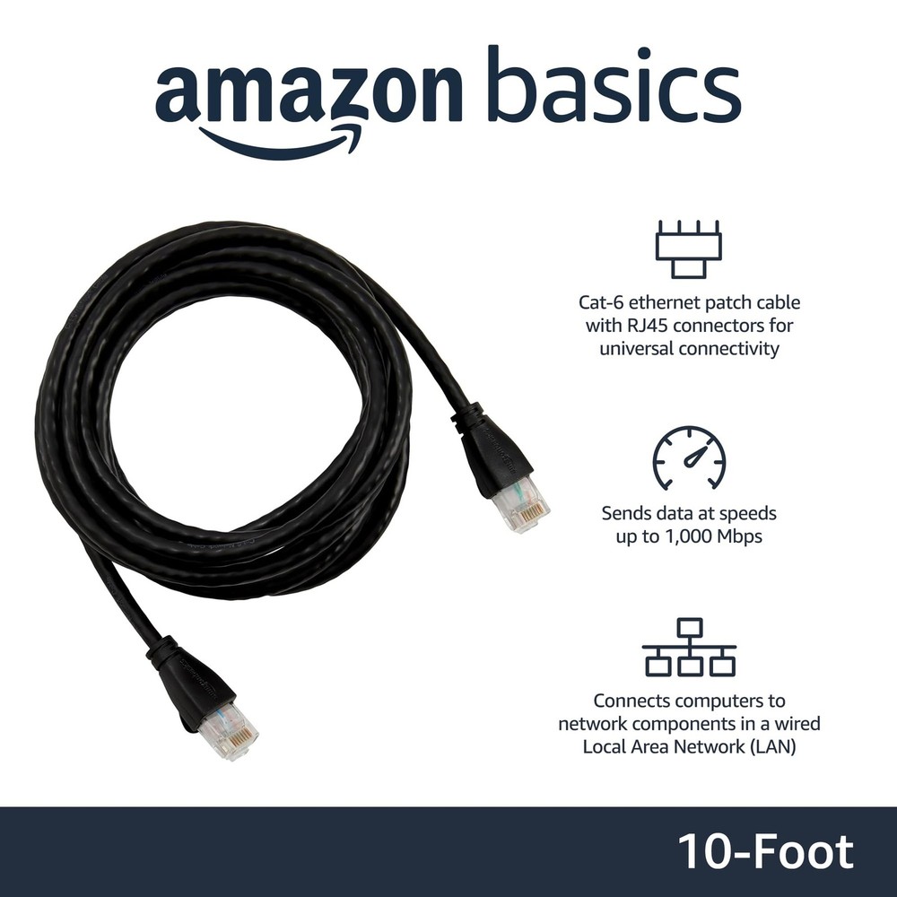 Amazon Basics Cat6 RJ45 Ethernet Cable 10ft Black
