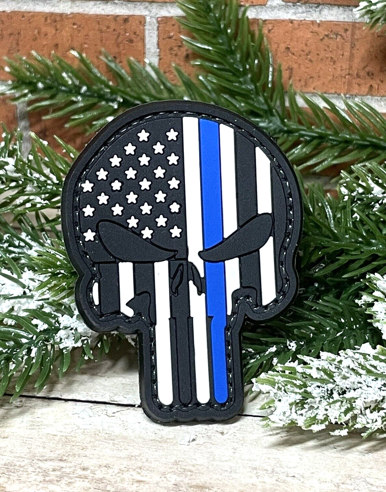 Punisher PVC Patch - Tactical Morale Patch - Thin Blue Line Flag Patch - Police
