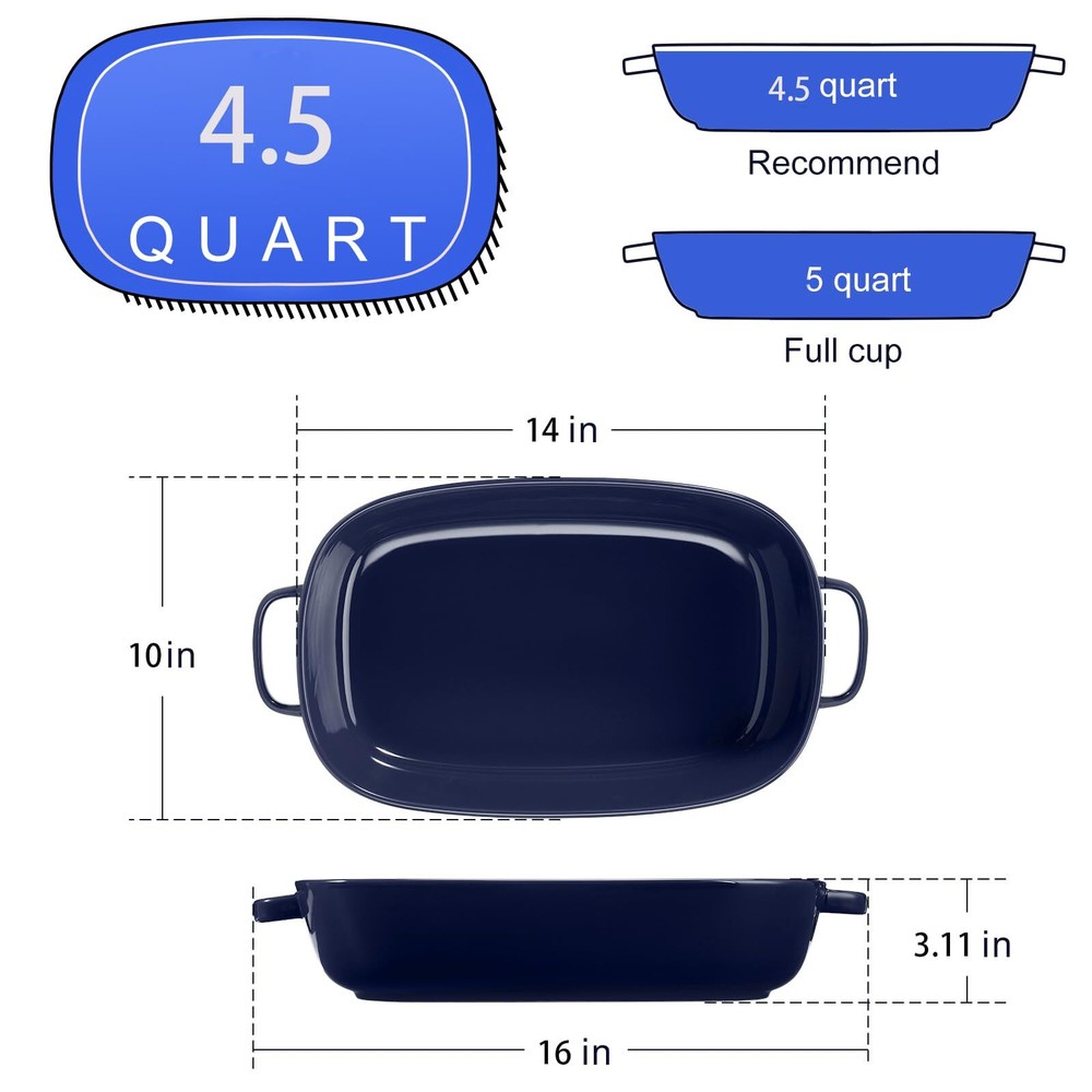 4.5 Quart Ceramic Baking Dishserving Bakeware For Casserolelasagnagratinbroiling