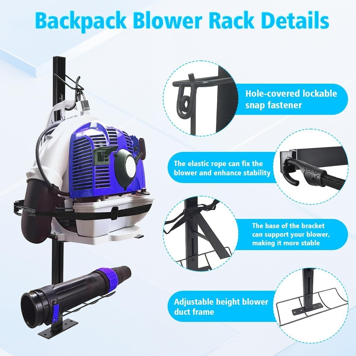 Heavy-Duty Backpack Blower Rack for Trailers, Steel Storage Tube Bracket and Str