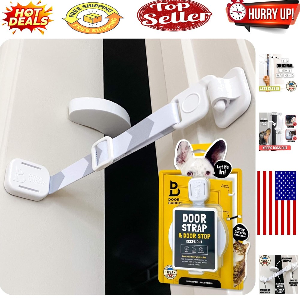 Adjustable Pet Door Strap & Latch: No-Cut, Dog & Cat-Proof Solution for Inter...