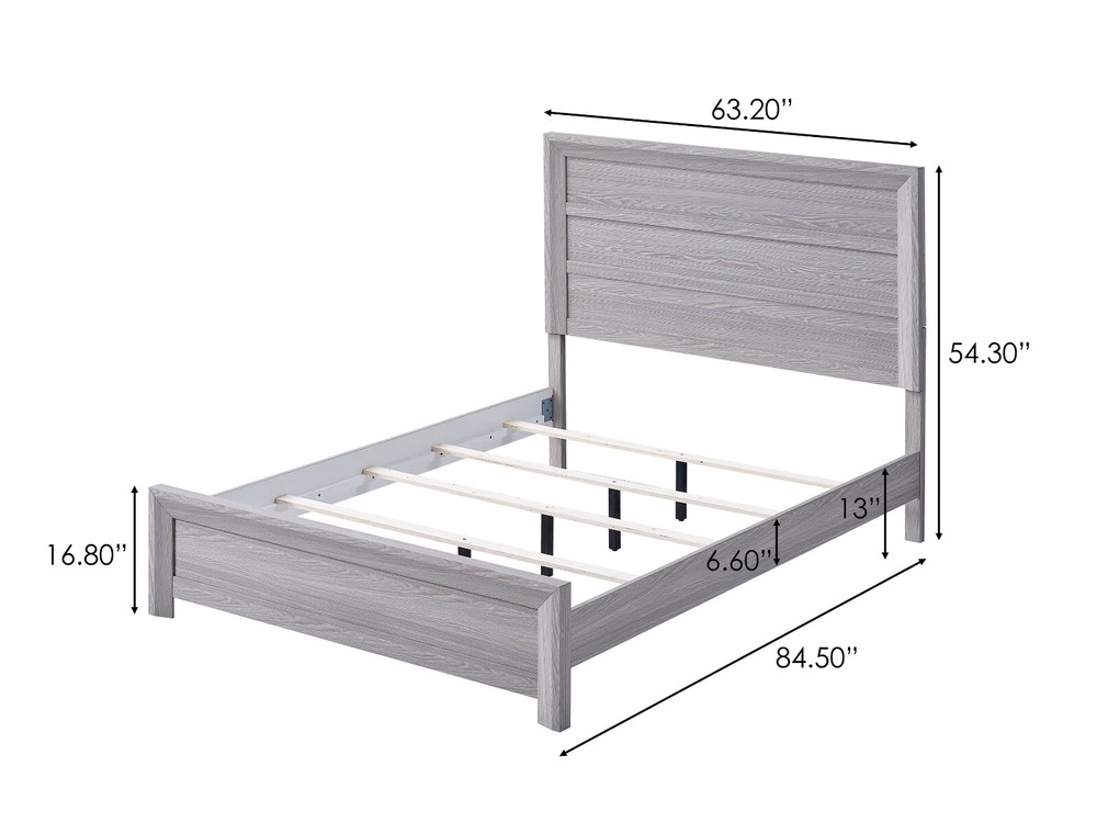Contemporary Rustic 3Pc Queen Size Panel Bed Chest Nightstand Gray Finish Set