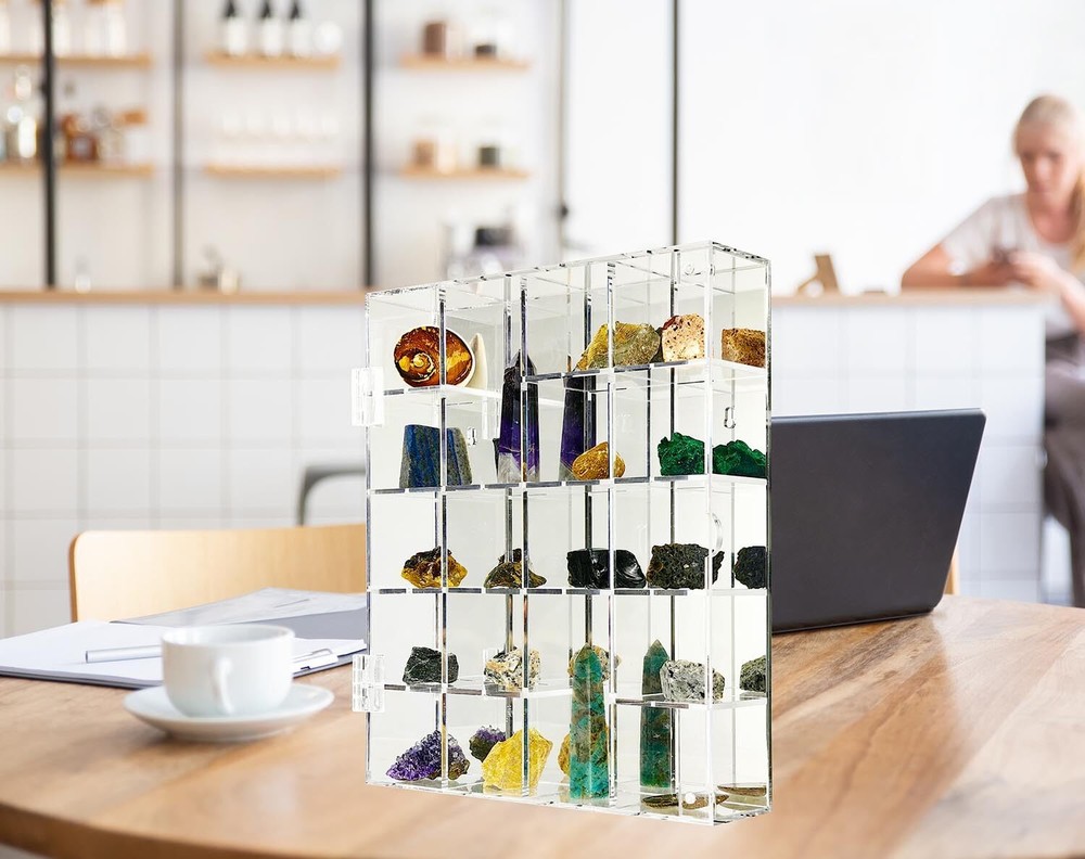 Acrylic Display Case Adjustable Clear Rock Display Case Shadow Box with Shelv...