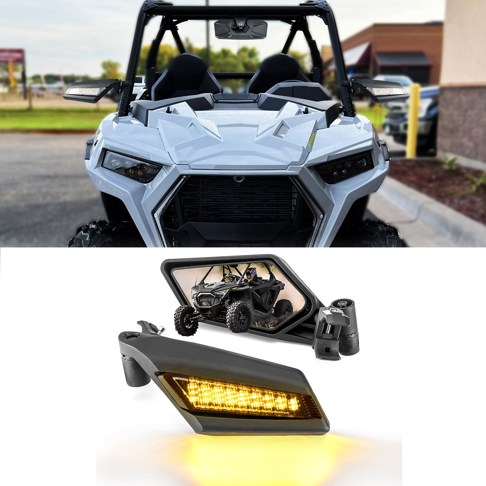 2020-2025 UTV Rear-View Side Mirrors W/LED Lights For Polaris RZR PRO R PRO XP