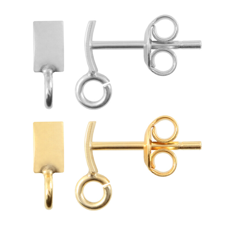 Sterling Silver Square Shape Stud Posts Earrings with Open Jump Ring 9x3mm