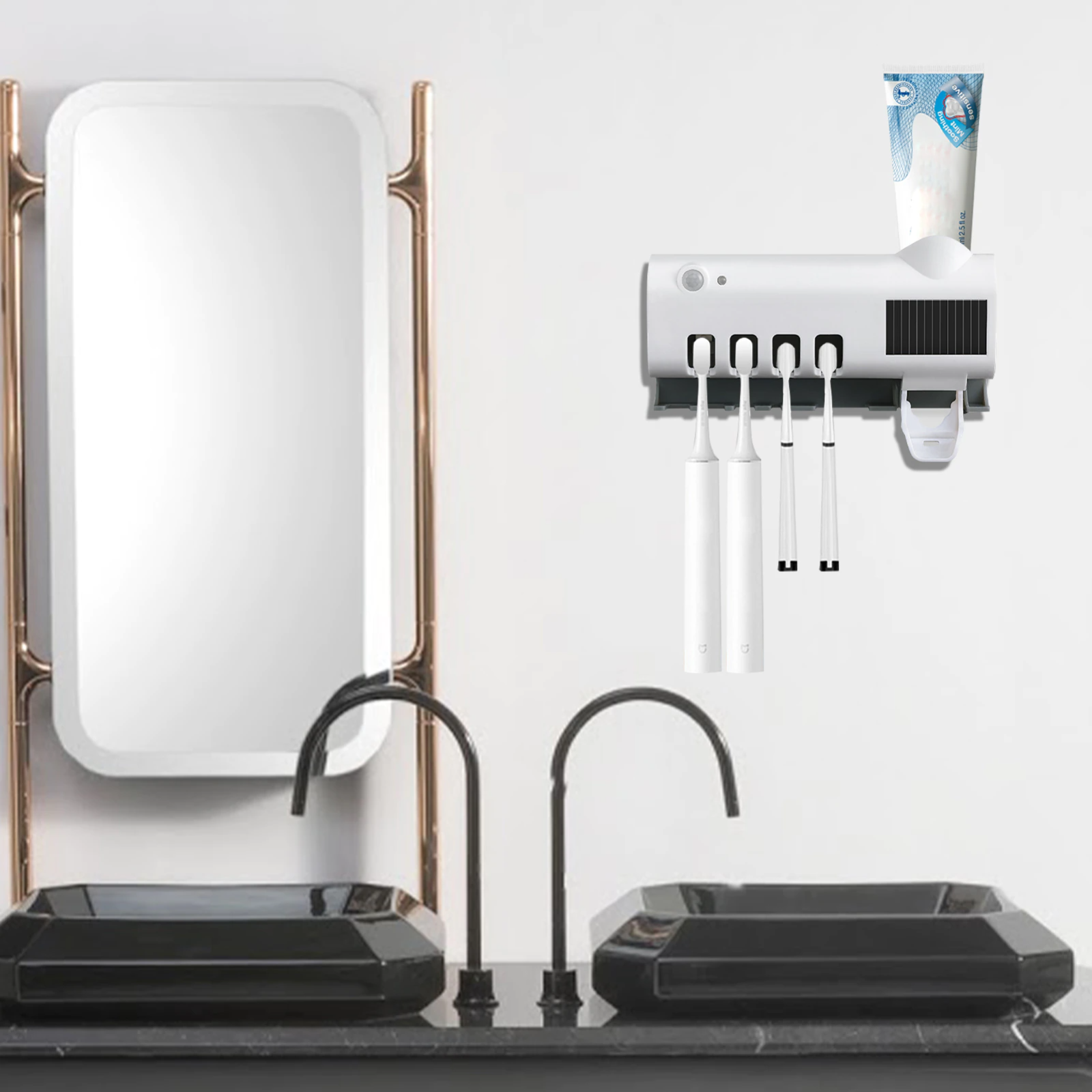 UV Light Sterilizer Toothbrush Holder Cleaner & Automatic Toothpaste Dispenser