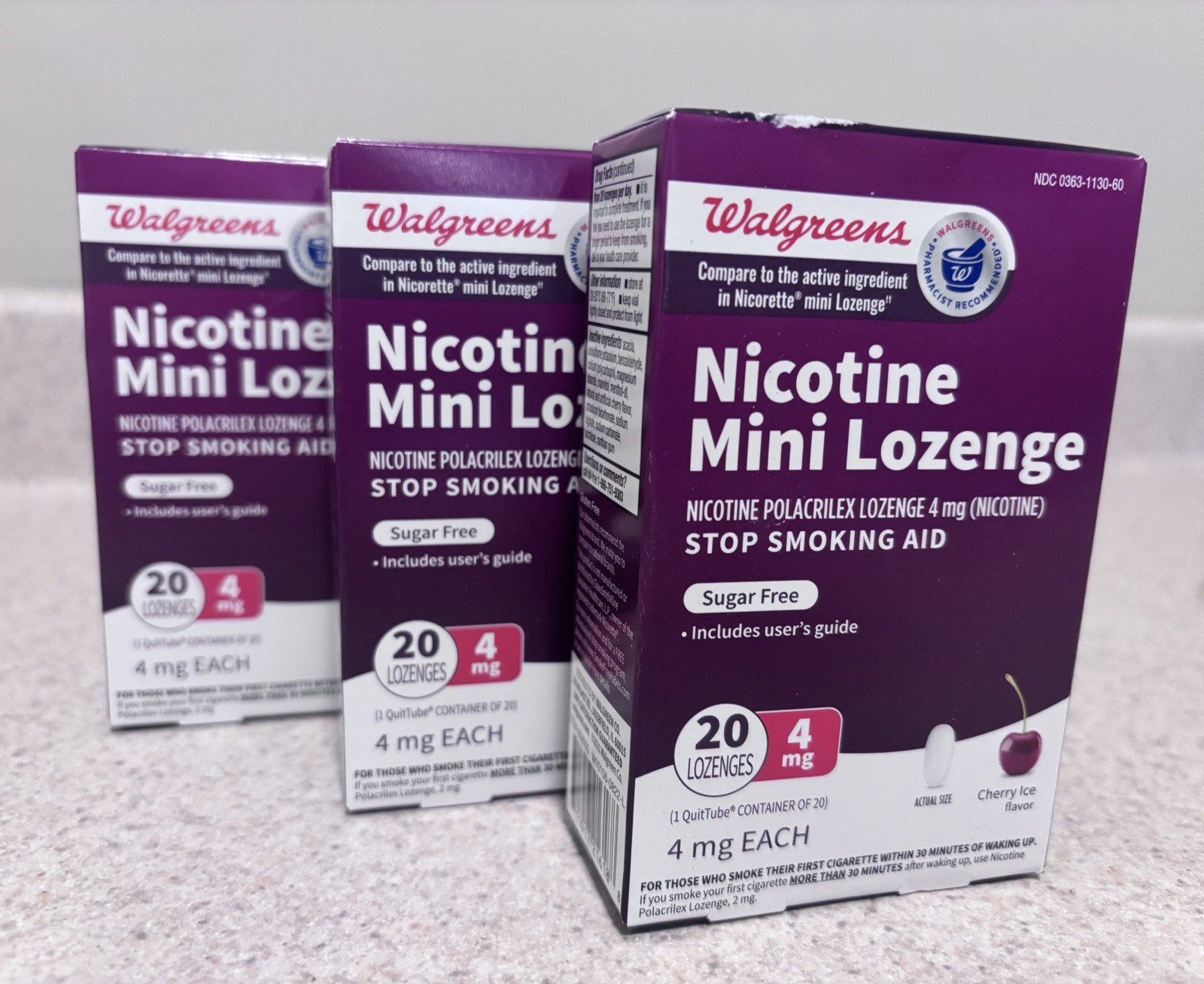 Walgreens Nicotine Mini Lozenge 4mg Cherry Ice Stop Smoking Aid 3 Pack