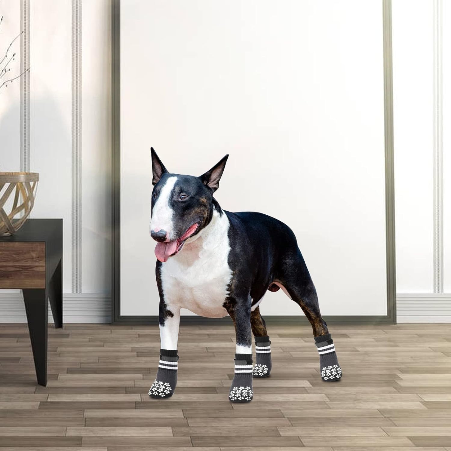 Double Side Anti-Slip Dog Socks 3 Pairs Dog Grip Socks with Adjustable Strap (M)