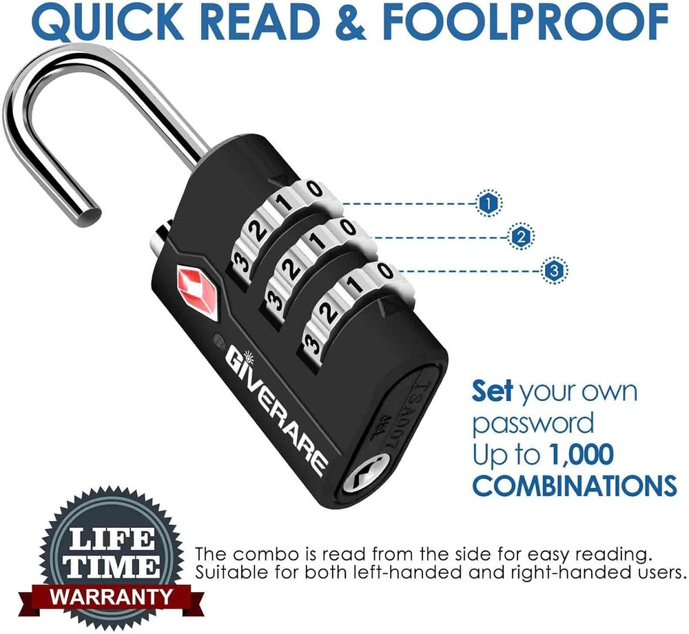TSA Approved Luggage Locks 2 Pack Keyless Combination Padlocks for Suitcase