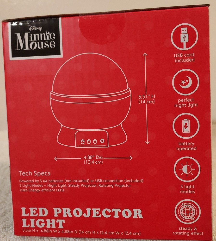 Disney Minnie Mouse LED Projector Light 3 Light Modes Multicolor Dancing Lights