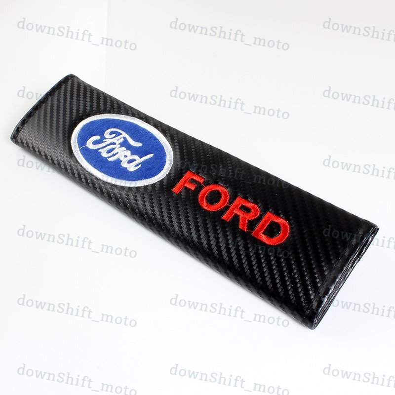 Set of NEW Black FORD Carbon Look Seat Belt Cover Shoulder Pads Embroidery Logo