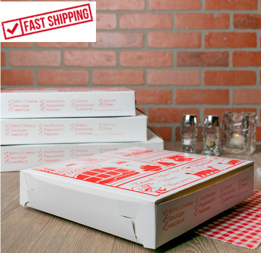 100 Pack Clay Coated Square Pizza Bakery Box Easy Stack Store Tuck Style Lid