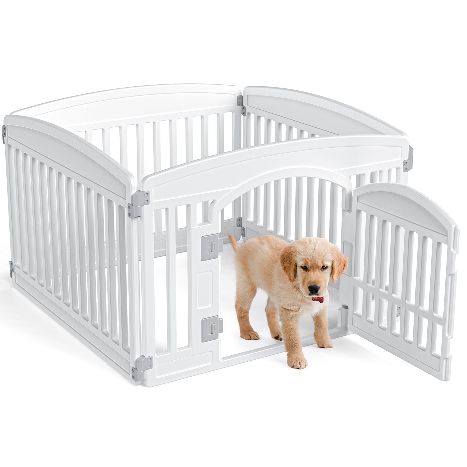 Dog Playpen Plastic Pet Playpen 4/6 Panel 24in Lockable Sliding Door Suction Cup