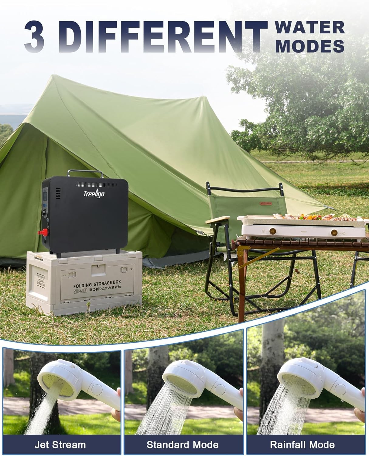 Portable Propane Water Heater for Camping Shower 4500mAh Rechargeable Battery