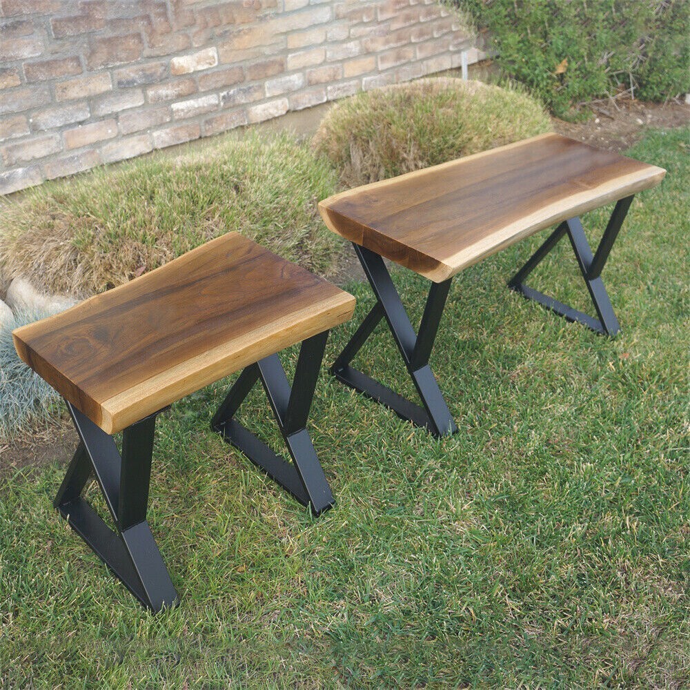 Rustic Teak Bench Table Natural Edge Solid Wood Seat Entryway Hallway Seating