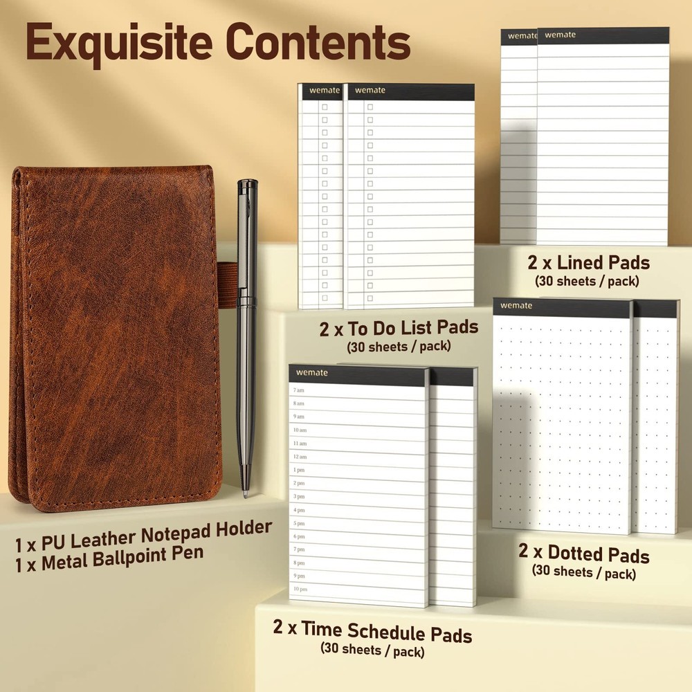 3x5 Inch Small Notepad Holder with 8 Pack 30 Sheets Notepad Refill and Pen