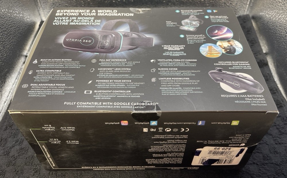 Utopia 360 Virtual Reality 3D VR Headset + Bluetooth Controller NEW Sealed