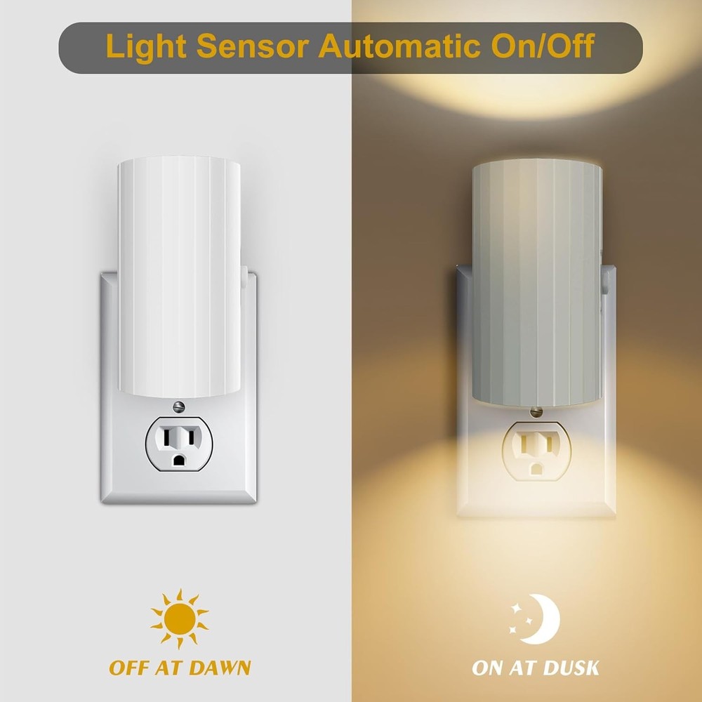 LED Night Lights Plug into Wall Sensor Dusk to Dawn 0-100 LM Dimmable 2 Pack