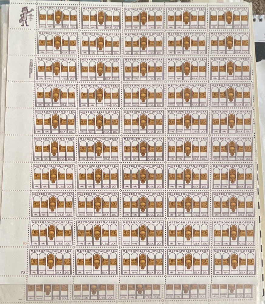 Metropolitan Opera 1983 20 Cent US Stamp Sheet Scott 2054-Mint Never Hinged