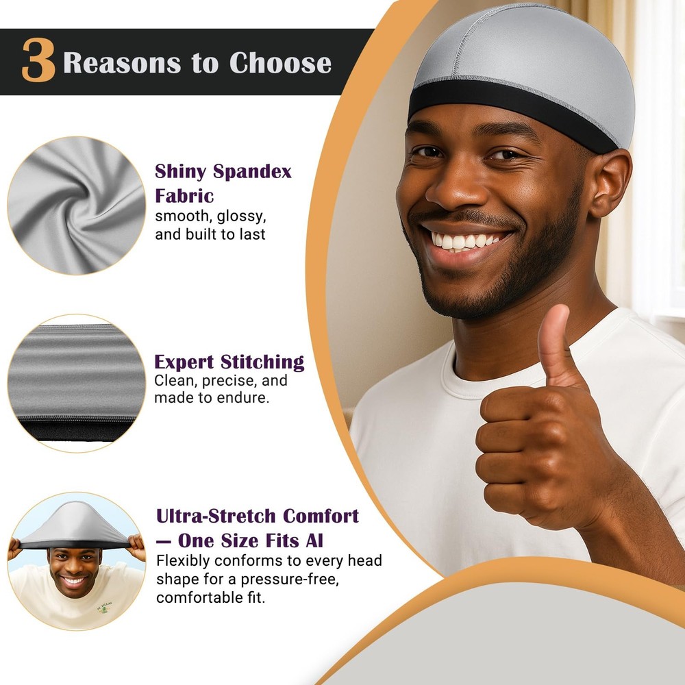 Super Elastic Wave Cap, Good Compression Stocking Cap for 360 540 720 Wave (B...
