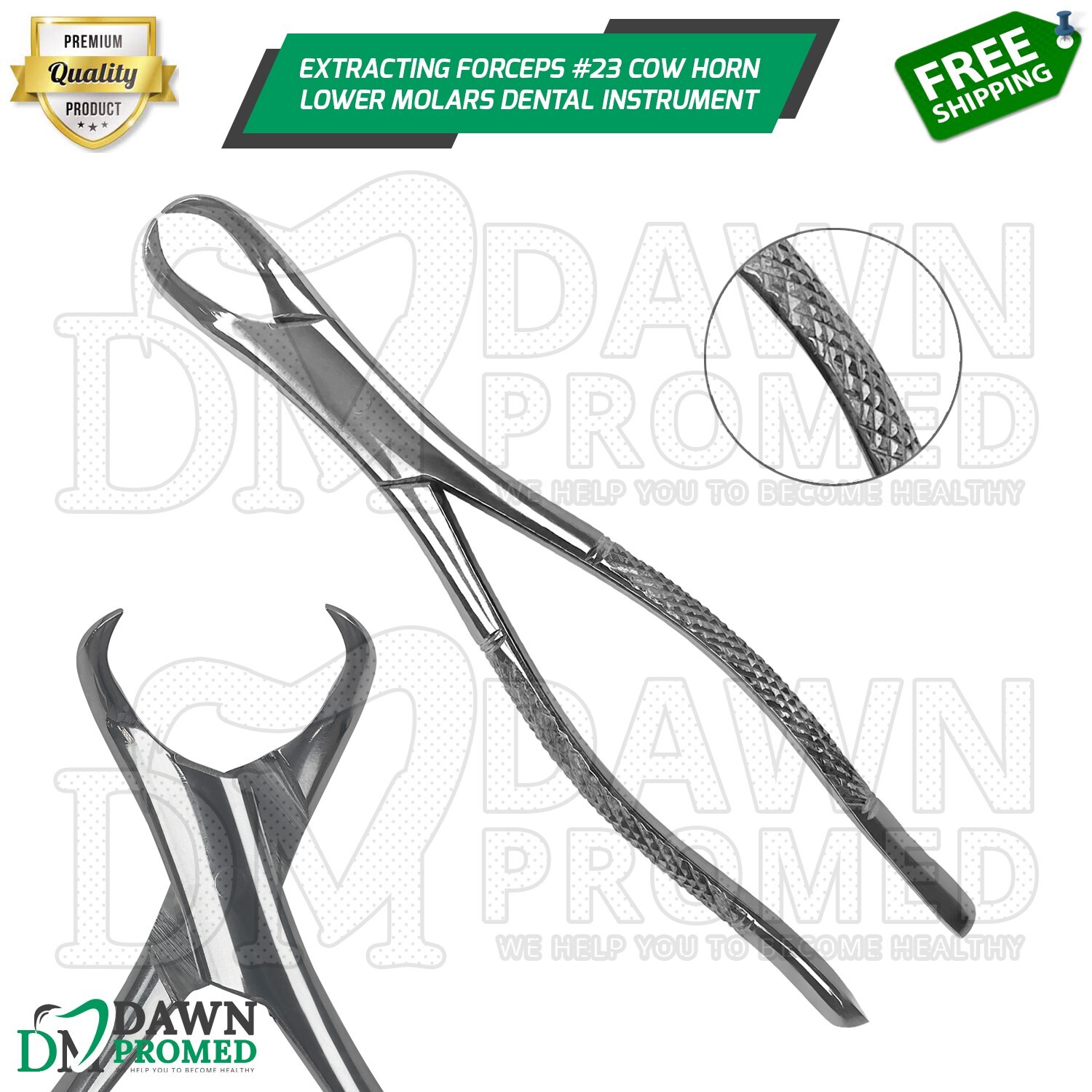 Dental Extracting Forceps #23 Lower Molars Cow Horn Dental Surgical German Grade