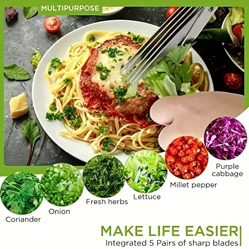 Herb Scissors Set with 5 Blades and Cover - Multipurpose Kitchen Chopping Shear