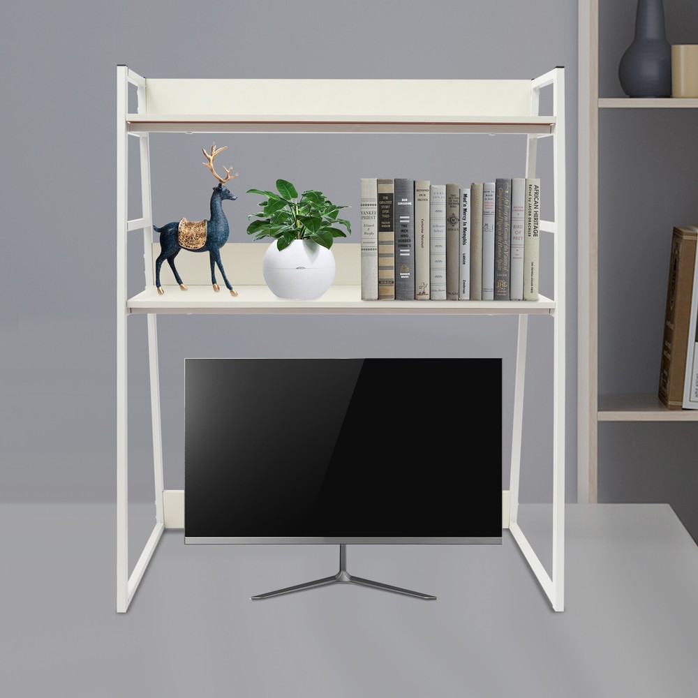 2 Layers Computer Desktop Bookcase Display Shelf Desktop Bookshelf New USA
